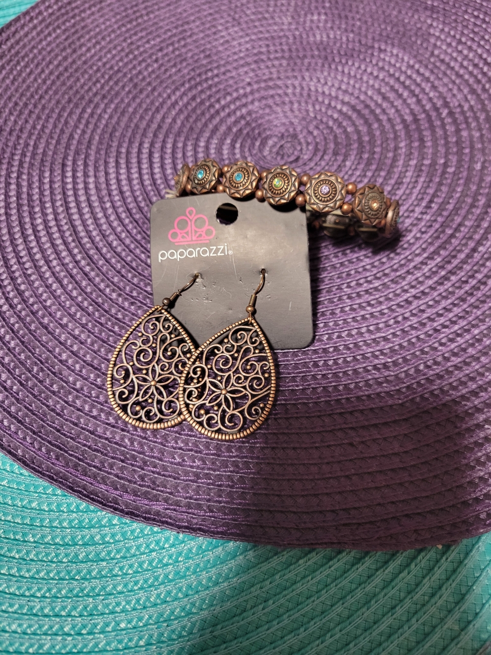 Paparazzi Bronze Filigree Teardrop Earrings.